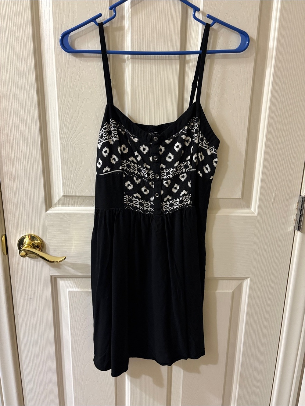 Black Patterned Spaghetti-Strap Women's Dress